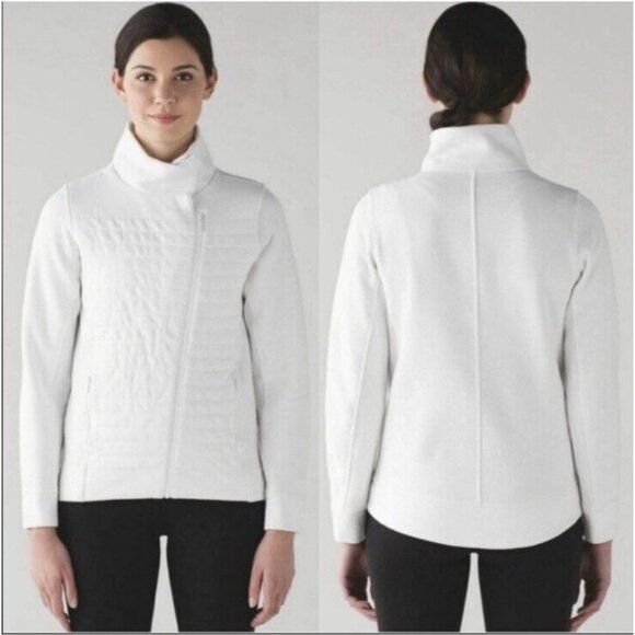 Fleece Be True Lululemon Sz 4 S Terry White Jacket EUC Asym Zip Breathable 6928 - Picture 1 of 16